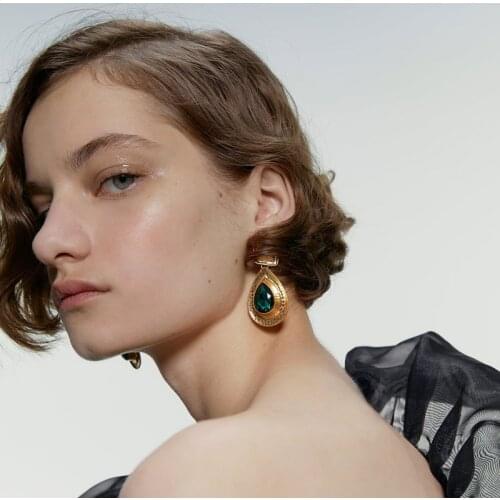 Trendy Water Drop Purple Green Crystal Drop Earrings For Women 2020 Boho Geometric Gold Metal Earring Vintage Jewelry Gifts