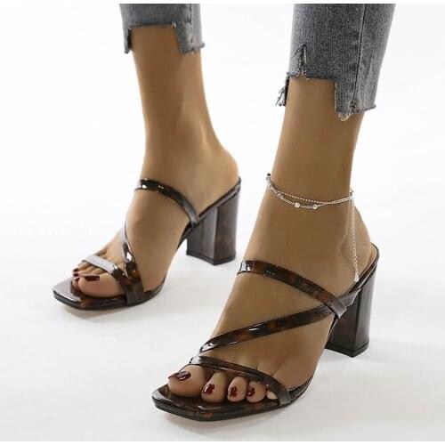 2021 New Summer Slippers Low Heels Slides Female Peep Toe Square Heel Slipper Sandals Big Size 41 Flip Flops Sandals