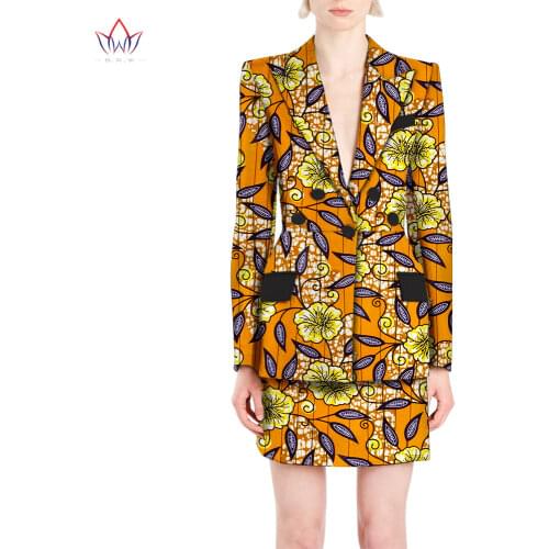 African Women Clothes Blazer and Skirt Set Bazin Riche African Clothing 2 Pieces Customize Skirts Sets Office Lady Blazer WY6474