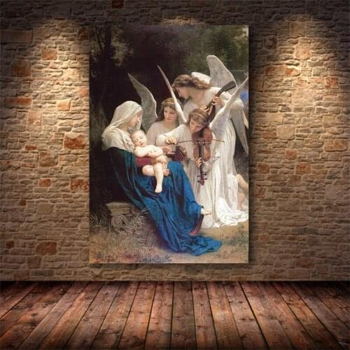 Famous Painting Song of The Angel William Adolphe Portrait Canvas Painting Art Posters and Prints Wall Picture for Living Room