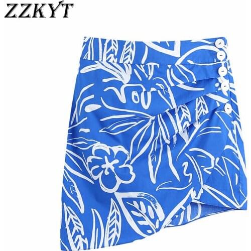ZZKYT 2021 Women Summer Vintage Pleated Side Button Mini Skirt Fashion Irregular Ladies Short Skirts Casual Faldas Vestido Mujer