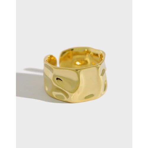 Cold Wind Authentic 1pc S925 Sterling Silver FINE Jewelry White/Golds Irregular Geometric Band Wider Long ring adjustTLJ580