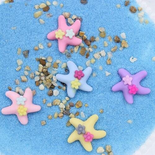 Colorful Floral Sea Star Resin Cabochons Flatback Kawaii Plastic Ornament Accessories Clay Beads Charms Embellishments 10pcs