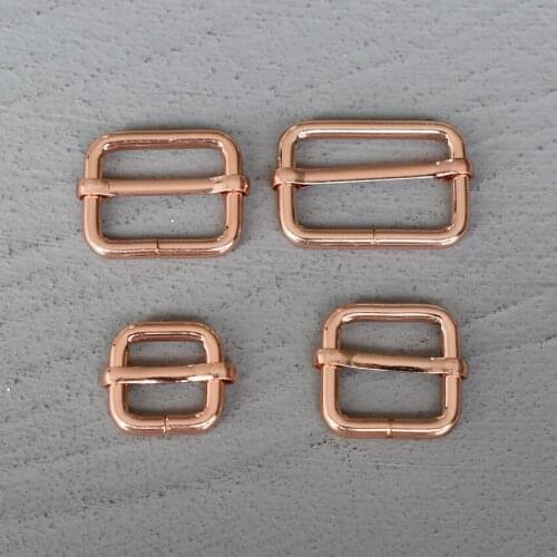 20 Pcs 15/20/25/30mm Rose Gold Metal Slider Adjustment Buckle Slides Tri-glides Roller Pin Handbag Strap Slider Adjuster Belt
