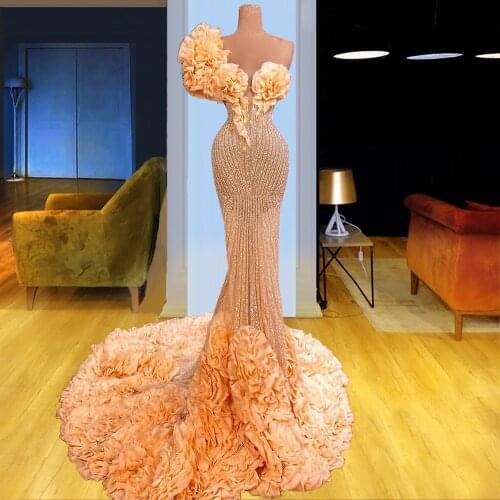 2021 Hot Sale Orange Mermaid Rose Flowers robe longue Single Off Shoulder robe de mariée Online Shop