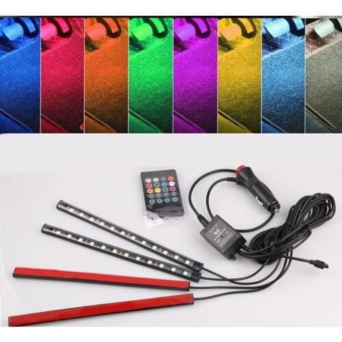 4PCS 48 LED Car Interior Atmosphere Lights Strip Wireless IR Remote Control