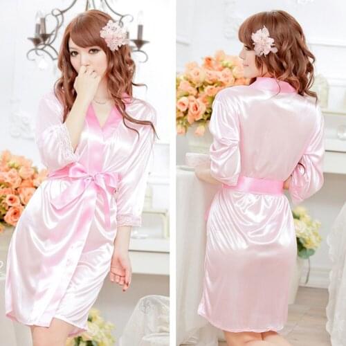 5 Colors Women Sexy Lingerie Satin Lace Kimono Intimate Sleepwear Women Sexy Underwear Robe Sexy Night Gown