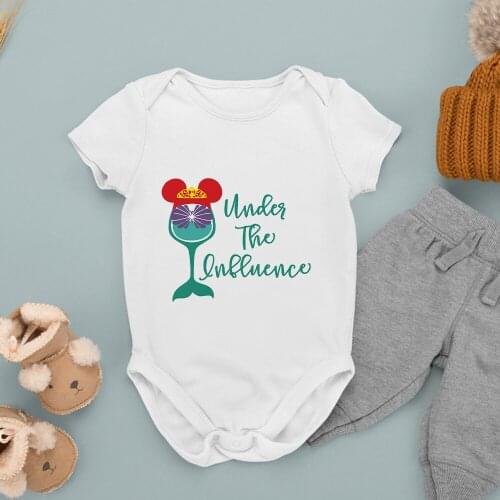 Wine Glass Princess Printing Toddler Clothes Disney Harajuku Fashion Outdoor 0-24M Baby Girl Boy Summer New The Little Mermaid