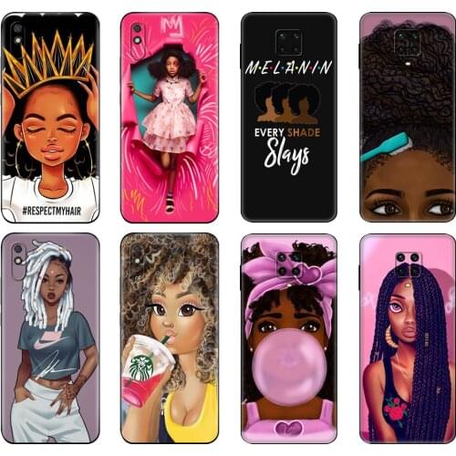 Black tpu Case For Xiaomi Redmi 7A 8 8A 9 9A 9C Case Redmi Note 8T 8 Pro T Note9 9S 9Pro African Beauty Afro Puffs Black Girl
