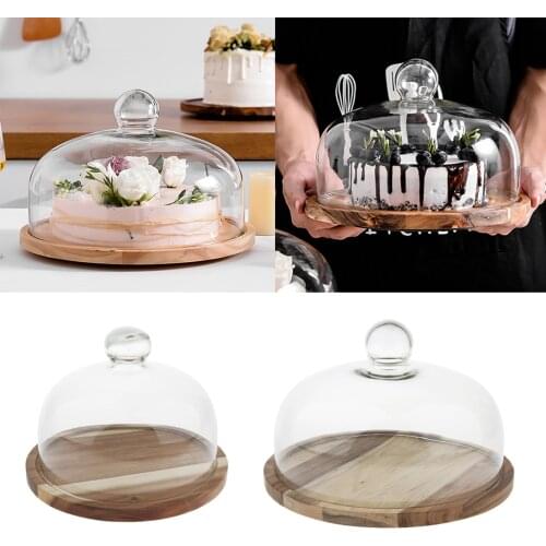 2x Wooden Rotating Serving Tray Cake Dessert Fruit Dishes Round S W/ Lid