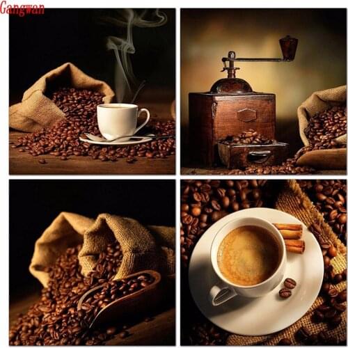 DIY Diamond Embroidery Coffee art hobby 4 pcs Cross Stitch 5D DIY Diamond mosaic diamond painting rhinestones kitchen decoration