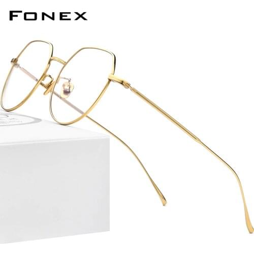 FONEX Pure Titanium Glasses Men Vintage Polygon Myopia Optical Prescription Eyeglasses Frame Men 2021 New Eyewear F85660