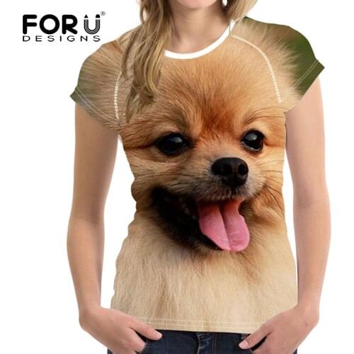 FORUDESIGNS Kawaii 3D Dog Pomeranian Print Women Summer T Shirts Harajuku Short Sleeve Tops Tees Clothes Fashion Female T-shirt