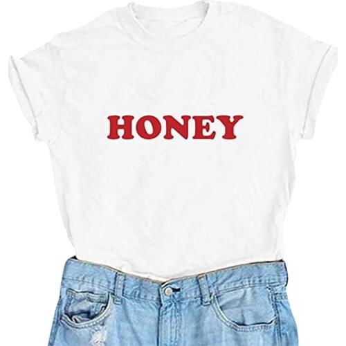 Honey Letter 2021 Hot Summer Womens T-shirt New Fashion O-Neck Short Sleeve T Shirt Summer Simple Top Casual