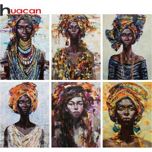 Huacan Full Square Diamond Painting African Woman Home Decor Embroidery Cross Stitch Portrait Diamond Art