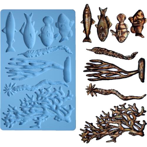 Coral Reef & Fish Silicone Mold Fondant Mould Cake Decorating Tools Chocolate Gumpaste Molds, Sugarcraft, Kitchen Gadget
