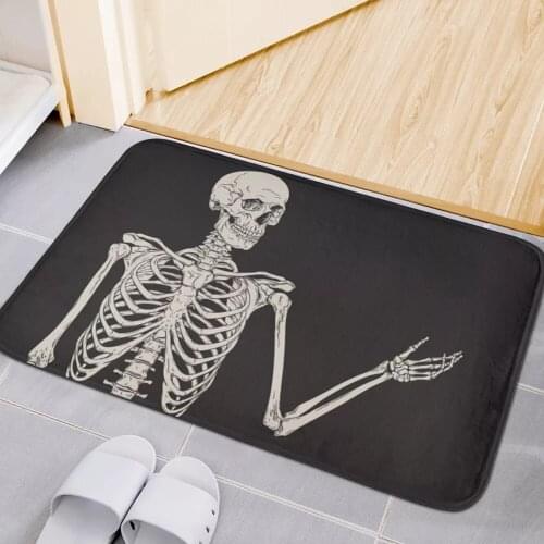 Upetstory Black Skeleton Skull Print Entrance Doormat Anti-slip Welcom Floor Mat for Living Room Bedroom Funny Kitchen Carpets