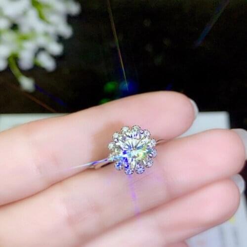 Kkmall Store Round Silver Moissanite Ring 2.00ct D VVS Luxury Moissanite Ring Jewelry Girlfriend Gift Moissanite Ring
