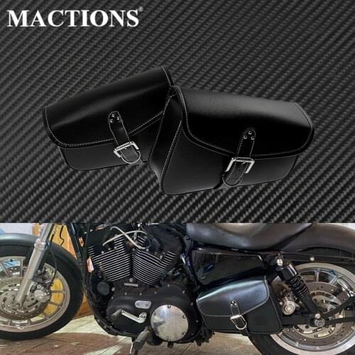 Motorcycle Saddlebags Luggage Tool Bag Black PU Leather Luggage Side Bags For Harley Sportster XL883 XL1200 Iron Bobber