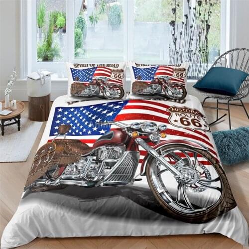 Motorcycle American Flag Bedding Set Cars Fashion 3D Print Comforter Luxury Duvet Cover Set Home Textile Queen King Single Size