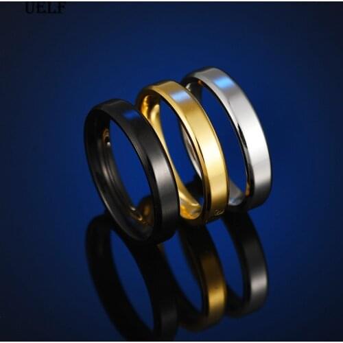 Uelf 4MM Thin Titanium Steel Silver-color Couple Ring Simple Fashion Rose Gold Finger Ring For Women and Men mens gifts