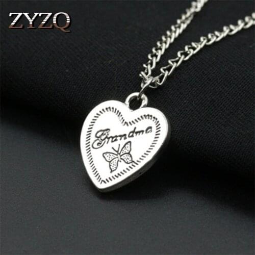 ZYZQ New Trendy Letter Grandma Engraved Gift Necklace With CFute Butterfly Pattern Design Heart Pendant Accessories Necklace