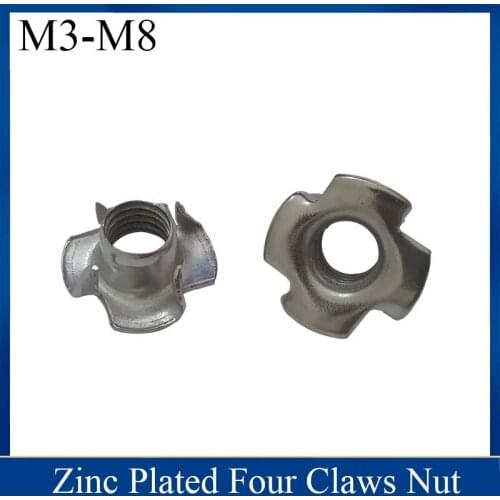 Zinc Plated M3 M4 M5 M6 M8 Four Claws Nut Speaker Nut T-nut Blind Pronged Tee Nut Furniture Hardware Parts