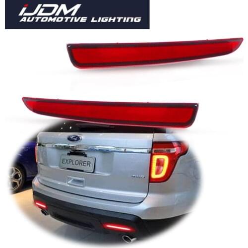 IJDM 2PCS Euro Style Red LED Car Rear Bumper Reflector Lights Rear Fog Lights Tail/Brake Lights For 2016-2017 Ford Explorer 12V