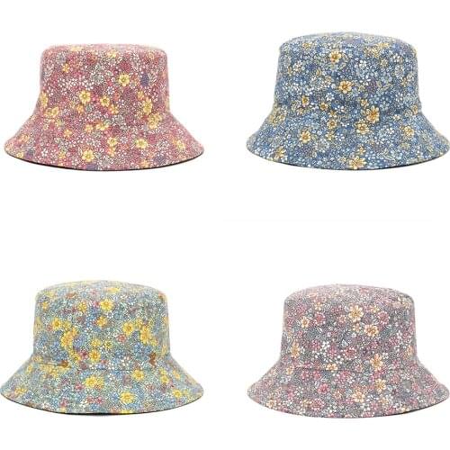 2021 New Fashion Summer Fisherman Caps Small Floral Printed Flower Panama Bucket Hat For Women Reversible Beach Travel Hats