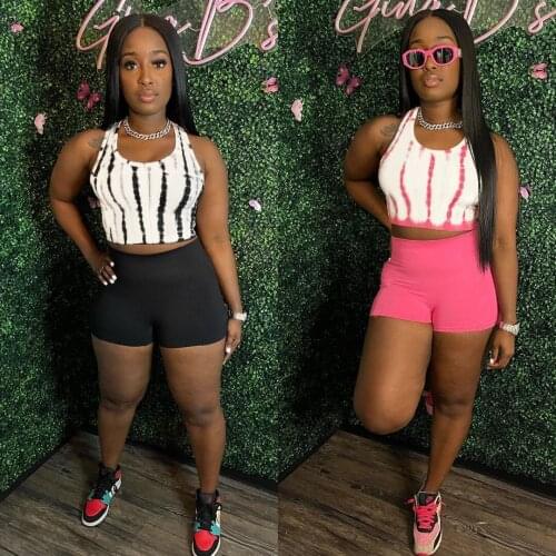 Adogirl Casual Print Two Piece Set Sportswear Two Piece Set Women Tank Crop Top And Biker Shorts Workout Active Fitness Outfits