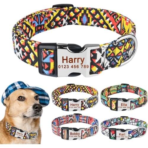 Regulable Colorfast Nylon Dog Collar Engraved Fancy Adjustable Engraved Custom Dog Collar Small Large Unisex Cat Pet Dog Collar