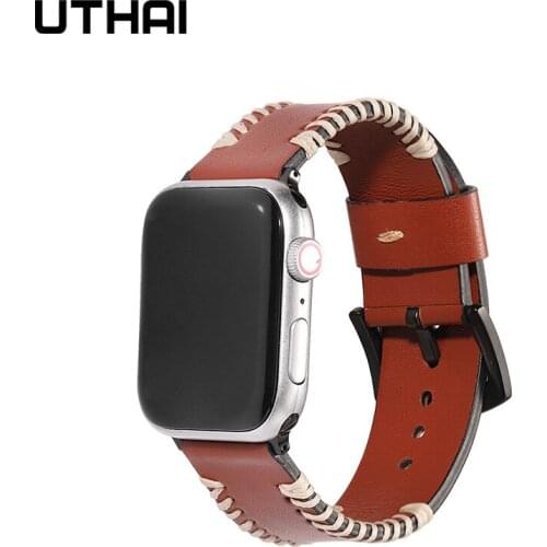 UTHAI A52 Strap for apple watch band Genuine leather watchband For Apple Watch1/2/3/4/5/6 Belt