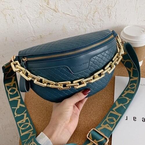 Luxury Thick Chain Design Shoulder Bag Pu Leather Small Fanny Pack Waist Belt Bag 2021 Crossbody Chest Purses and Handbags