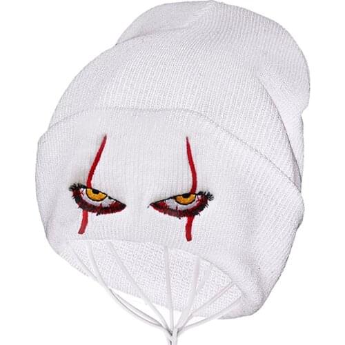 Unisex Woolen Beanie Hat Scary Clown Eyes Embroidered Warm Knitted Hat Autumn Winter Hip Hop Skullies Cap Halloween Caps Beanies