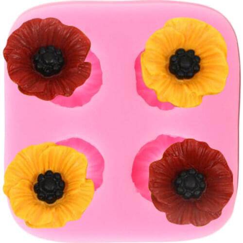 Poppies Flower Silicone Mold Cupcake Topper Fondant Molds Cake Decorating Tools Chocolate Mould Candy Polymer Clay Resin Mould