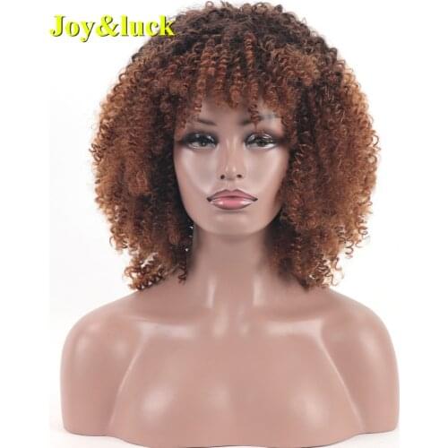 Synthetic Afro Kinky Curly Wig Short Dark Root Ombre Brown With Bangs African Women Full Wigs Natural Curl Woman Daily Use