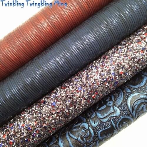 Mixed Colors Chunky Glitter leather, Stripes Faux Leather, Flowers Embossed Faux Leather For Bow A4 21x29CM Twinkling Ming KM131
