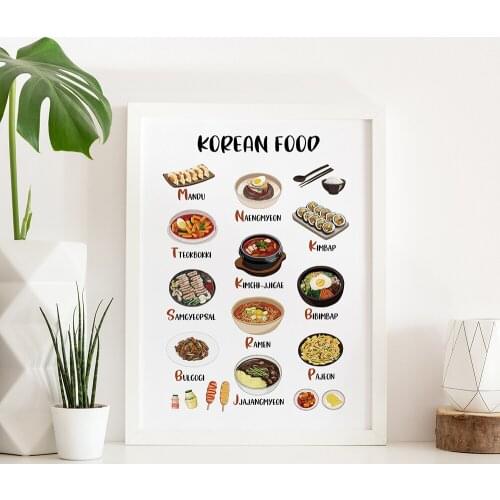 Modern Cartoon Korean Foods Restaurant Poster Mandu Ramen Canvas Print Kimbap Painting Wall Art Pictures for Kitchen Home Decor