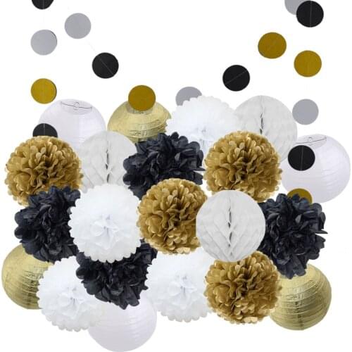 Kids Graduation Party Favor Gold White Round Lantern Baby Boy Girl Birthday Decoration Hanging Paper Crafts EID Decor Ornaments