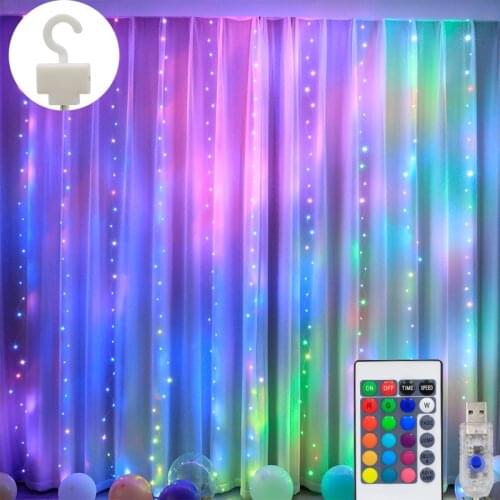 Remote Control USB Curtain Fairy Light 16 Color Changing String Lights 3M For Holiday Wedding Bedroom Christmas Decor