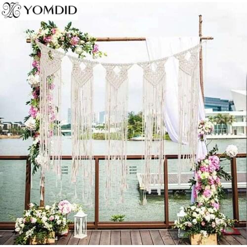 YOMDID Rustic wedding macrame curtains boho tapestry beige knitted cotton large tapestries nordic wedding party wall decorations