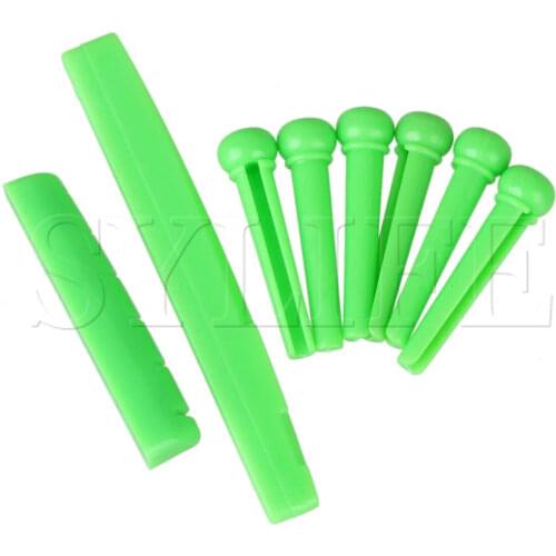 Green Plastic Acoustic Guitar Saddle Classical Instruments Bridge Pins Set of 8
