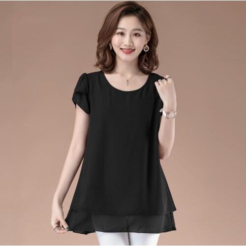 New arrival Women Chiffon Shirt 2020 Summer Casual Short sleeve Solid Blouse Loose O-Neck Female Tops Plus Size 5XL 6XL 7XL 8XL