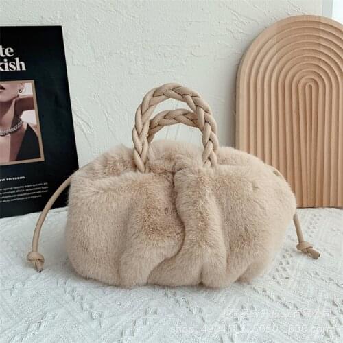 Womens Shopper Bag Plush Tote Shoulder Bags For Women 2021 Fluffy Female Handbag Fur Ladies Hand Shoppers Bag Black Sac A Main