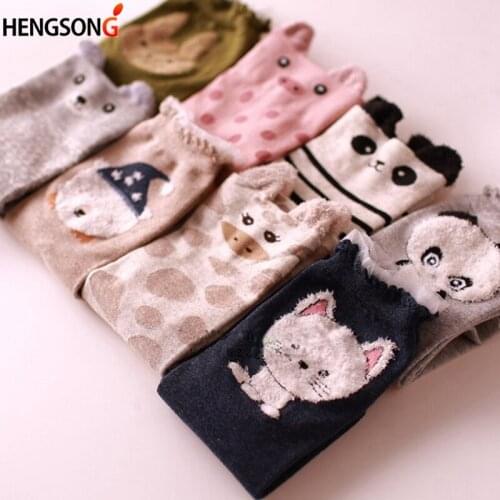 Women autumn and winter cute 3d ears cartoon animal cotton socks for woman casual standard chasractter socks