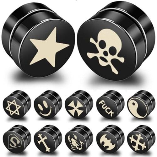1piece Round Stainless steel Magnetic Earring Clip Cross Skull Scorpion For Women Classic Punk Hip Hop Ear jewelry Gifts