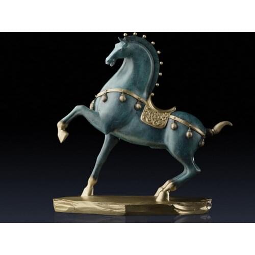 12.5 inches Chinese Zodiac Art Deco Pure Brass Statue painted Horse Animal decorate sculpture Home Furnishings Gift