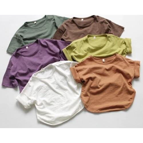 2021 Summer Korean Style Unisex Children Loose T-shirts Boys Girls Pure Color Short Sleeve Tshirt Tops Toddlers Kids Casual Tees