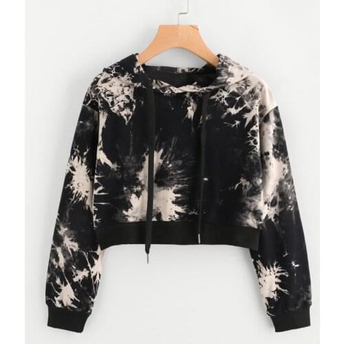 2021 Autumn New Fashion Women Long Sleeve Hooded Sweatshirt Tie Dye Print Short Pullovers Casual Hoodies Overcoat