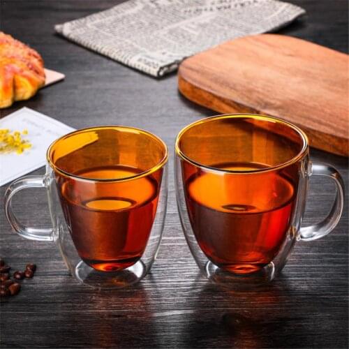 350/450ML Double Wall Glass Coffee Mug Heat-Resisting Handgrip Cup Water Milk Tea Cup Mini Double Layer Espresso Latte Mug